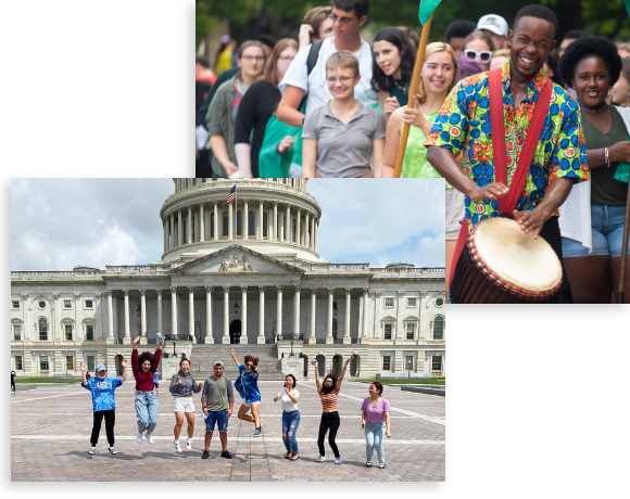 A group of Goucher international students in front of the Capital building on a trip to Washington DC.